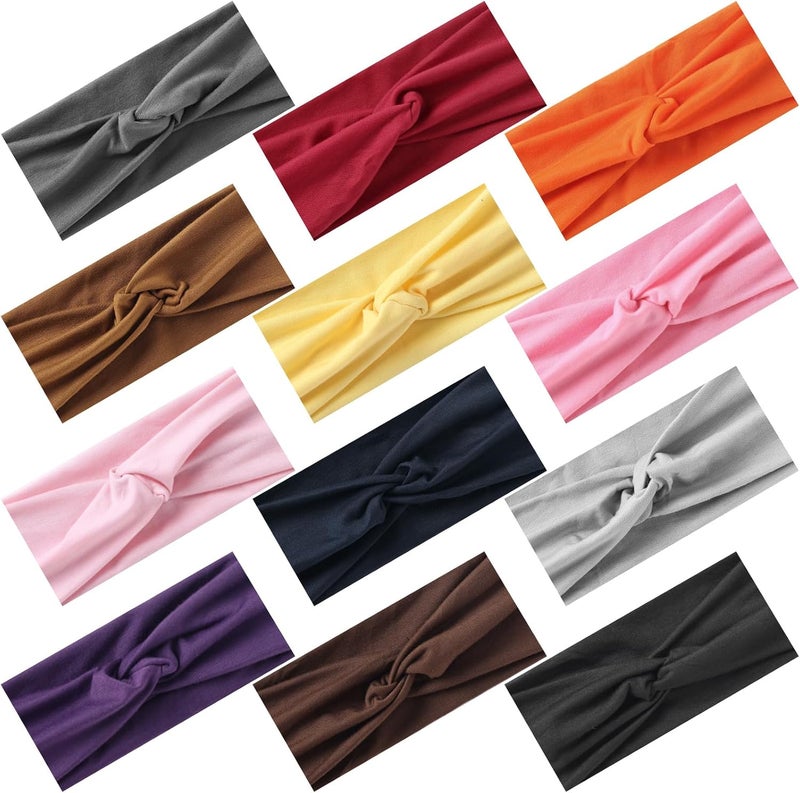 Luuao 12 Pcs Stretchy Sport Headbands for Women,Absorbed Sport Headband Soft Twist Knotted Headbands for Yoga, Workout Daily Life - Image 1